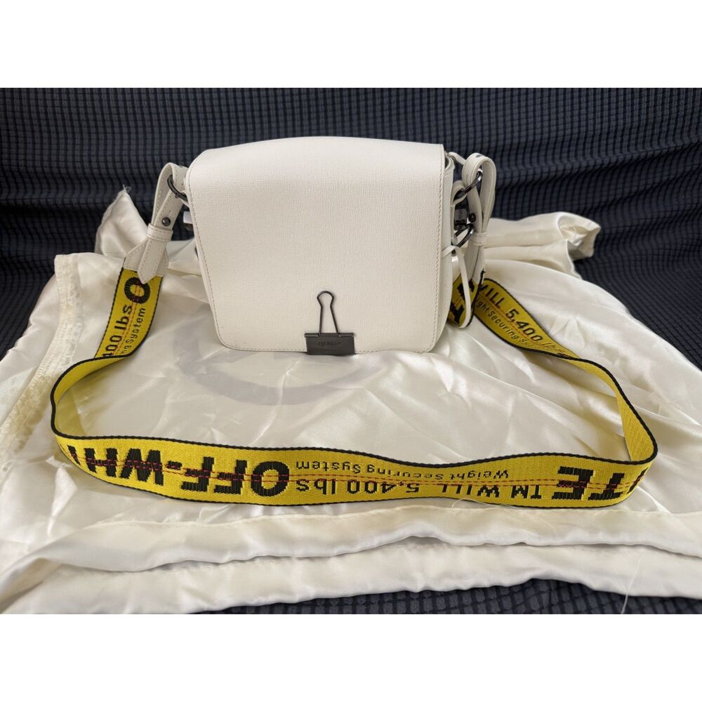 Off-White Binder Clip Bag -White Yellow Industrial Belt Strap Crossbody
